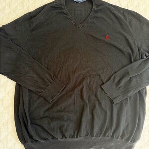 Ralph Lauren Black V-Neck Sweater with Red Pony Logo